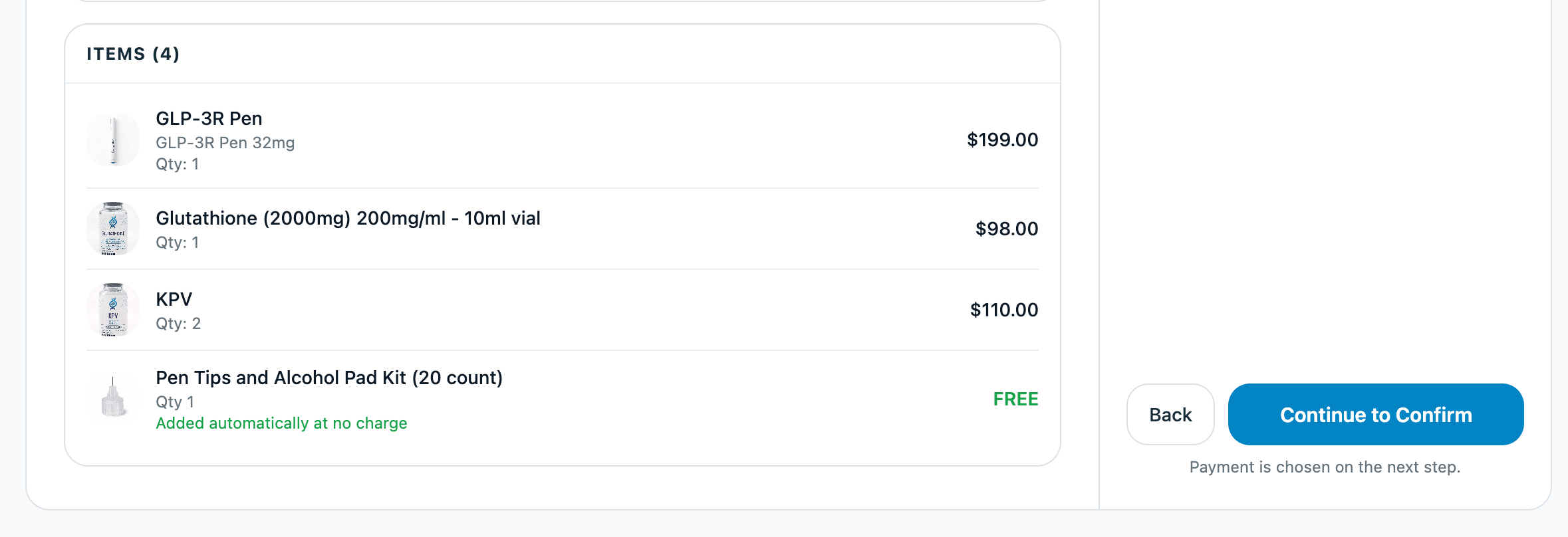 New checkout, review step, lower half