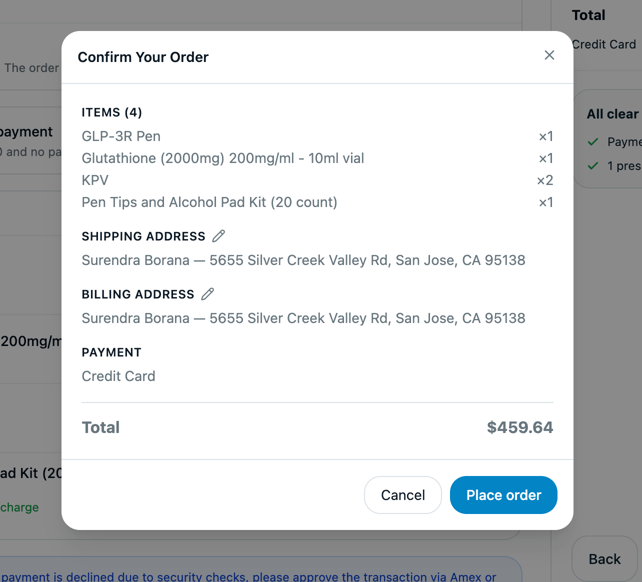 New checkout, final confirmation screen