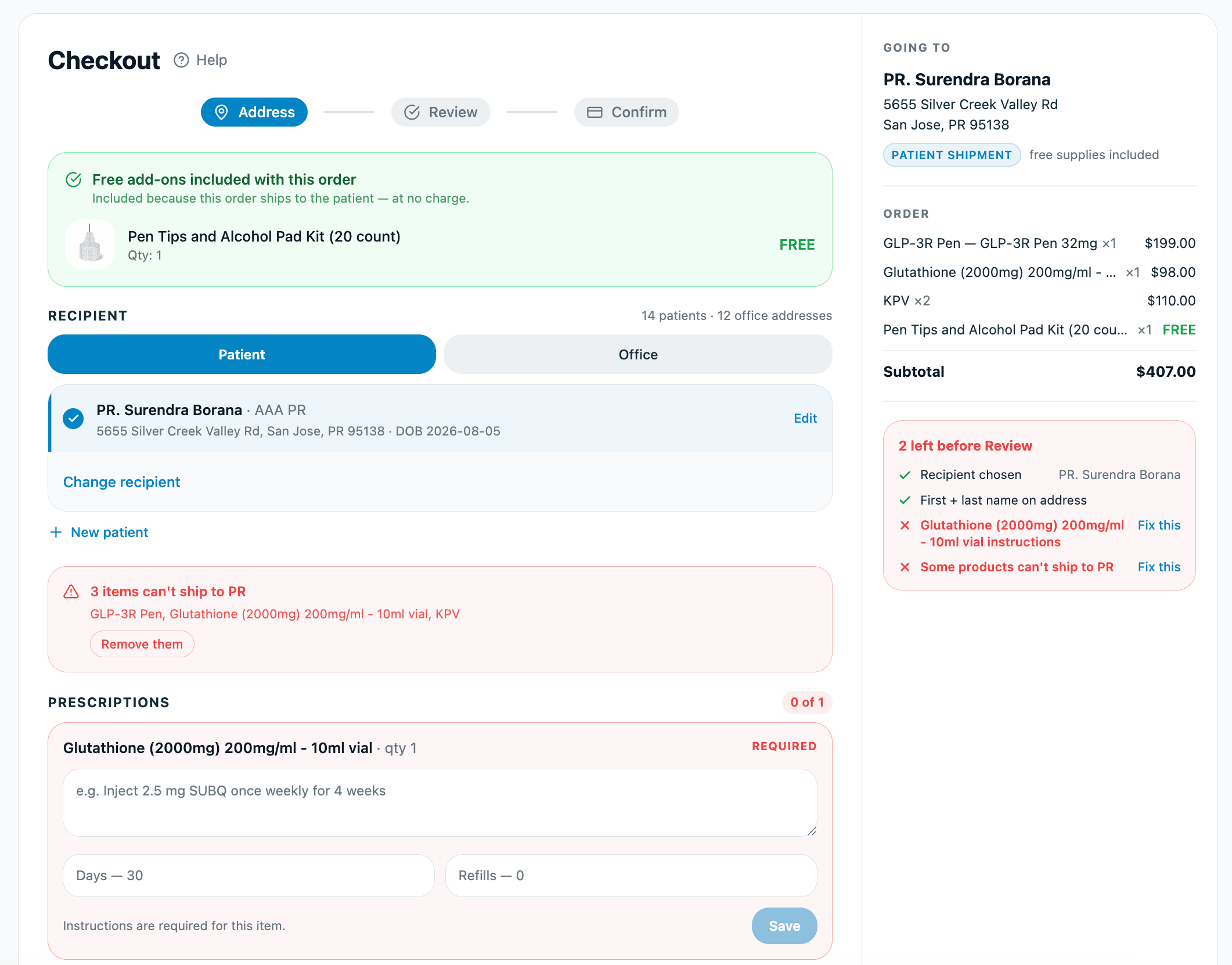 New checkout showing validation errors