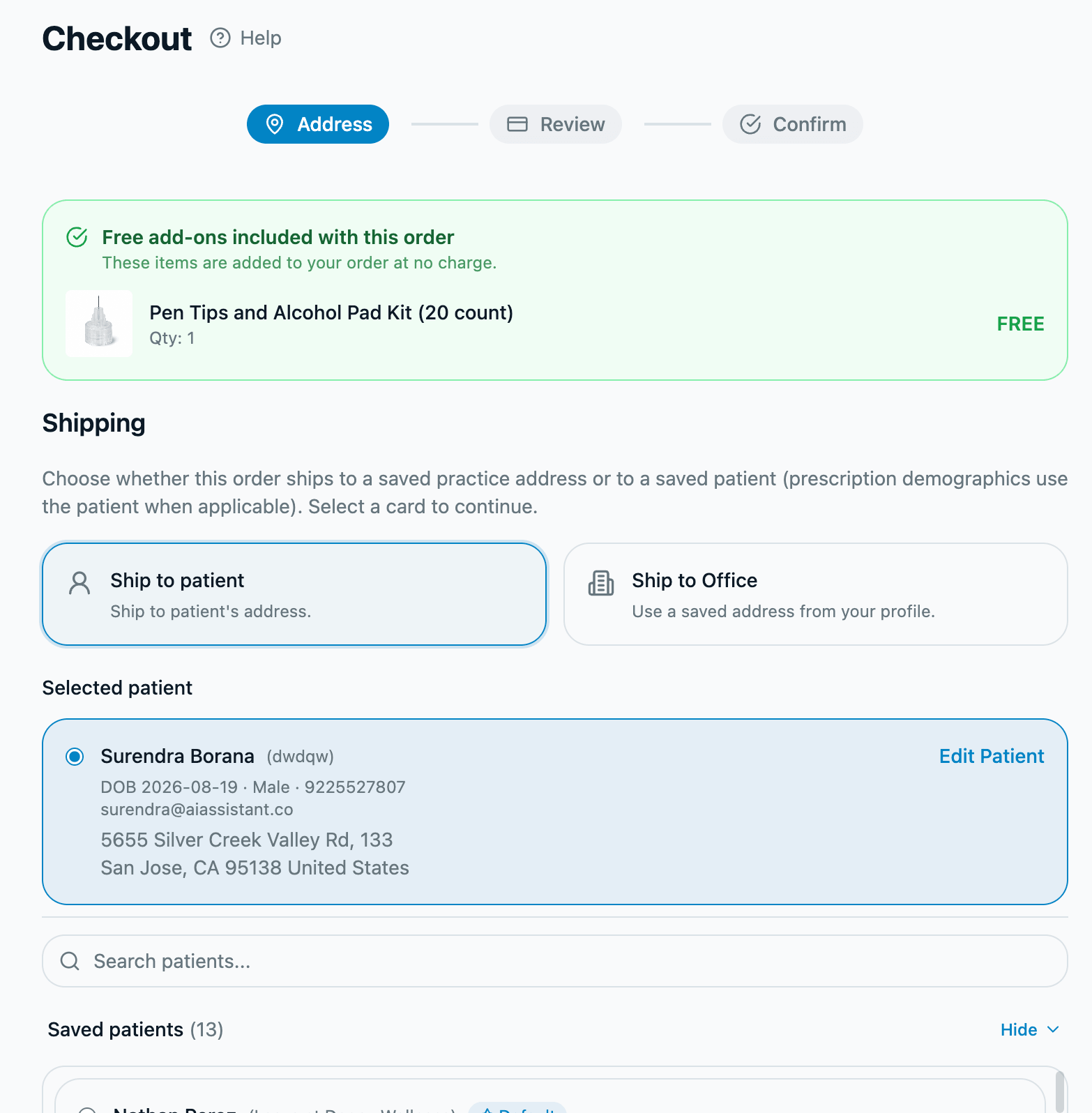 Old checkout, address step, upper half