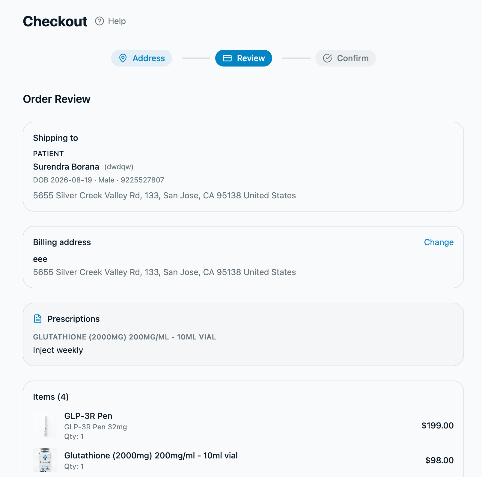 Old checkout, review step, upper half