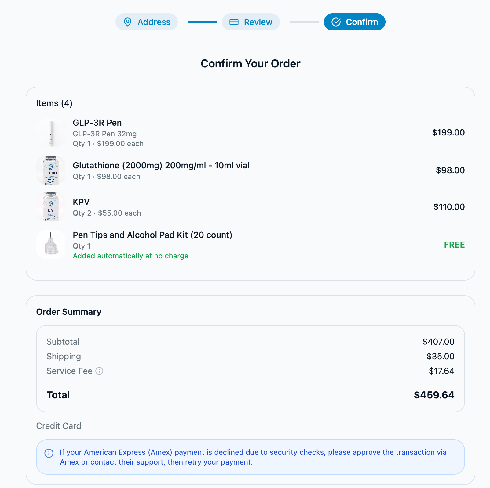 Old checkout, confirm step, upper half